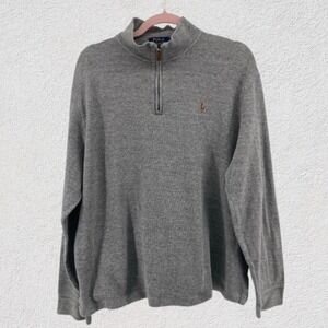 Polo Ralph Lauren Men Gray Estate Rib Quarter Zip Sweater Cotton L Preppy Staple
